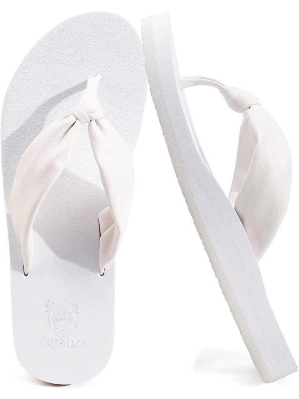 Women's White Faux Leather Summer Flip Flops With Arch Support Outdoor Slippers